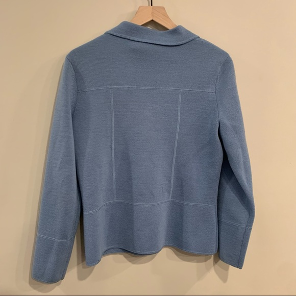 Theory Large Button Peplum Cardigan Sweater Jacket Blue - Picture 2 of 7